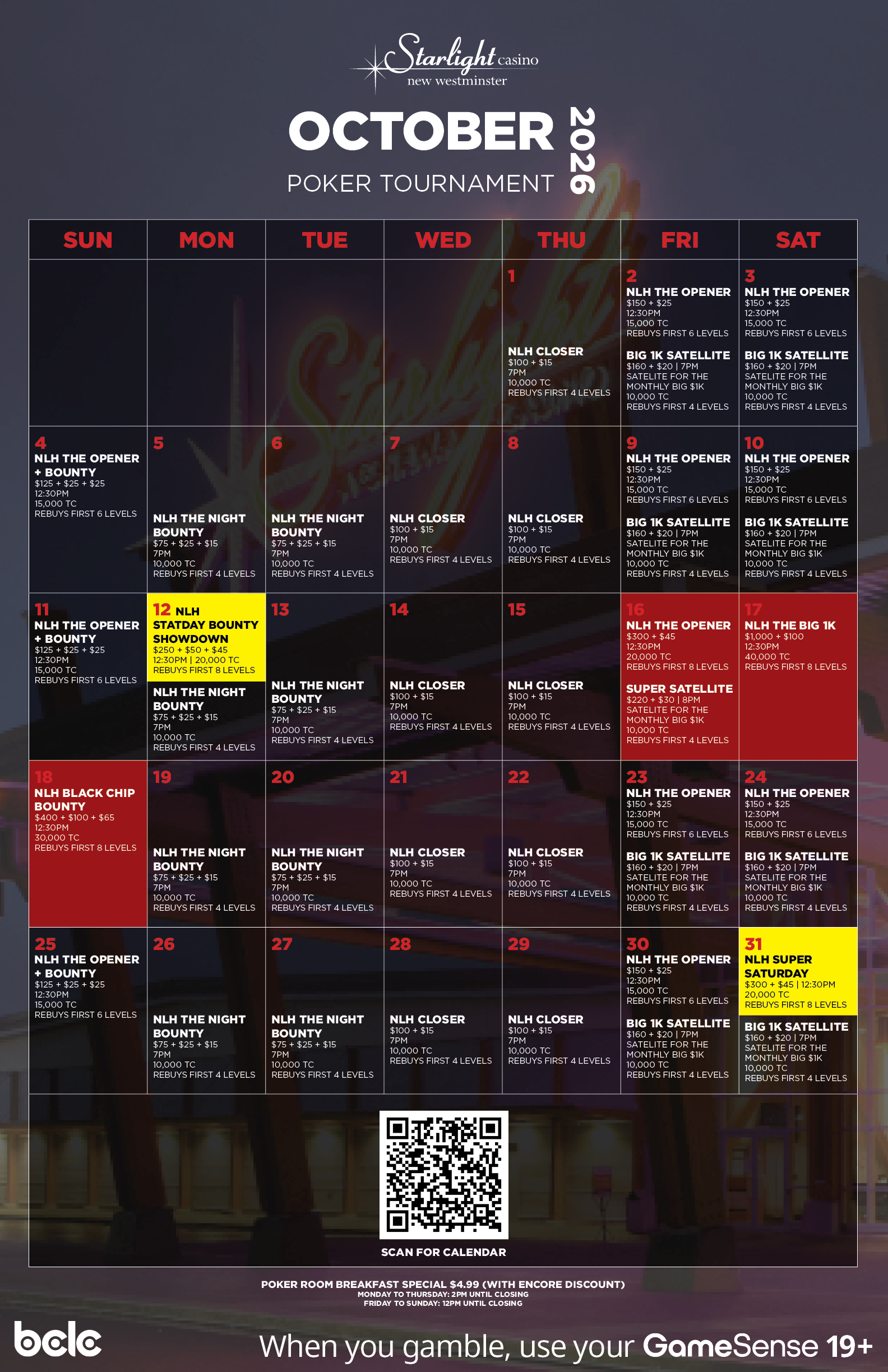 Poker Tournament Schedule
